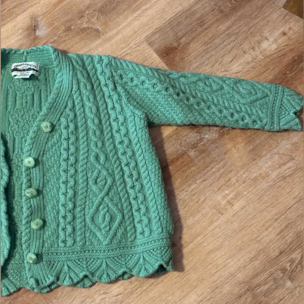 Aran Crafts Green Cable Knit Cardigan Sweater - Picture 5 of 10